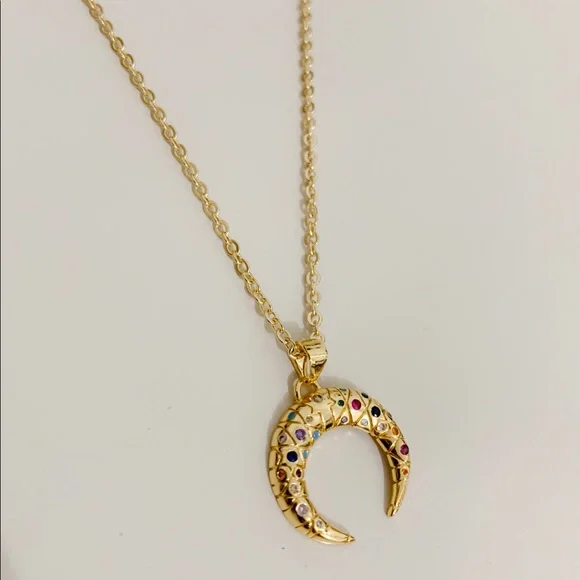 Colorful Crescent Moon Necklace | 14k Gold Filled - Picture 3 of 9